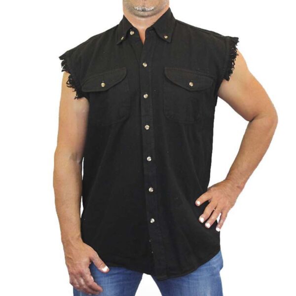 BikerWear Men's Sleeveless Denim Shirt Thumbnail